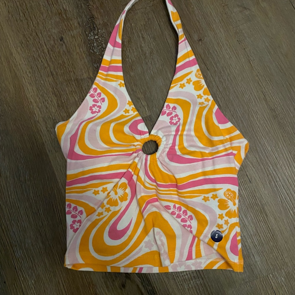 Hollister White and Pink Halter Top